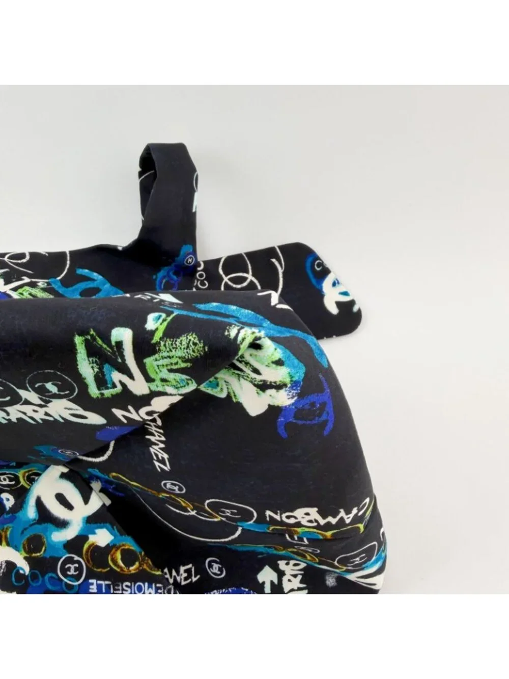 Chanel CC Logo Graffiti Shoulder Bag Canvas Black Blue Multicolor Silver Seal